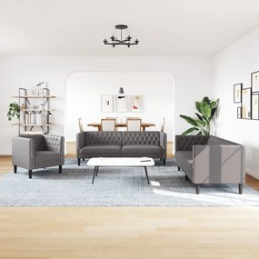 3 részes szürke műbőr Chesterfield kanapégarnitúra