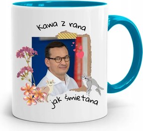 Kék Politikus Bögre Mateusz Morawiecki Miniszterelnök fényképes nyomtatással