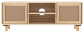 barna fenyőfa és természetes rattan TV-szekrény 105x30x40 cm