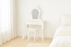 Kis fehér fésülködőasztal tükörrel és ülőkével 65 x 39,5 x 108 cm