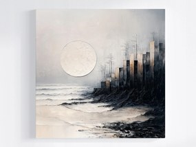 Vászonkép Canvas Absztrakt Grafika Város Éjszaka Hold Tenger 80x80