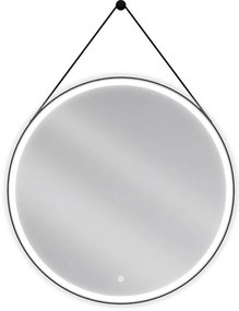 Mexen Reni, LED fürdoszobai tükör háttérvilágítással 90x90 cm, 6000K, fekete keret, páramentes, 9812-090-090-611-70