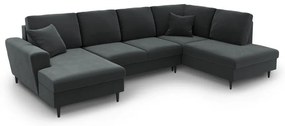 Sötétszürke bársony kinyitható tárolóhelyes sarokkanapé (jobb oldali-U alakú) Kyoto – Cosmopolitan Design