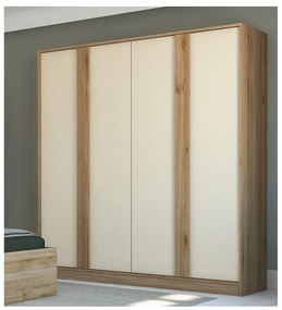 Krémszínű-natúr színű ruhásszekrény tölgyfa dekorral 180x197,5x53 cm Dennis – Marckeric