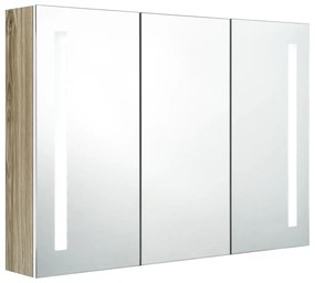 Fehér tölgyszínű fürdőszobaszekrény LED világítással 89x14x62cm