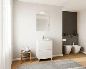 Lisbona 60cm-es 2 fiókos fürdőszobaszekrény fehér tölgy + mosdó