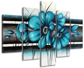 Gario Kézzel festett kép Festet türkizvirágok - 5 részes Méret: 150 x 105 cm