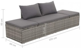 szürke polyrattan kerti ágy 195 x 60 cm