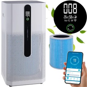 Légtisztító HEPA H12 szűrővel, ionizációval és Wi-Fi-vel - 370 m³/h, 80 m²
