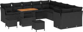 vidaXL Kerti Kanapé Szett párnával tárolóval 13 pcs Fekete