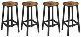 4 darabos bárszék szett, konyhai ülőke, acélvázzal, 65 cm, rusztikus barna és fekete