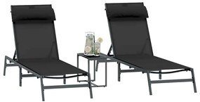 Napozóágyak asztallal 3 pcs Fekete és antracit 197 x 54 x 86 cm