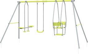Outsunny 3 az 1-ben Gyermek Hintaállvány 1 Normál Üléssel és 3 Hintával, Fém Váz, Maximális Terhelhetőség 225 kg, Szabadtéri Játék Zóna, Zöld | Aosom