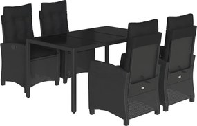 vidaXL 5 részes fekete polyrattan kerti étkezőgarnitúra párnákkal