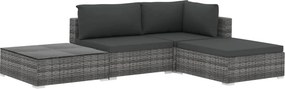 vidaXL 4-részes szürke polyrattan kerti bútorszett párnákkal