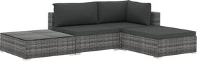 vidaXL 4-részes szürke polyrattan kerti bútorszett párnákkal