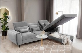 Szürke bársony kinyitható-tárolóhelyes sarokkanapé (jobb oldali-heverő résszel) Foble – ELTAP