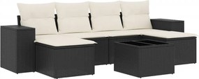 vidaXL 7 részes fekete polyrattan kerti ülőgarnitúra párnával