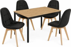 Étkezőasztal szett: Tessa 120x60 artisan tölgy/fekete lábakkal + 4 db BORA szék bársony fekete/natúr lábbal