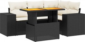 vidaXL 5 részes fekete polyrattan kerti kanapészett párnákkal