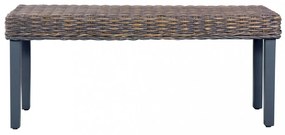 szürke természetes kubu rattan és tömör mahagóni fa pad 110 cm