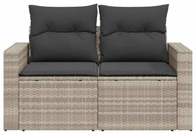 2 személyes világosszürke polyrattan kerti kanapé párnával