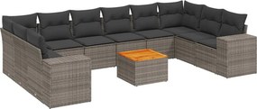 vidaXL 11 részes szürke polyrattan kerti ülőgarnitúra párnákkal