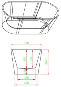 Noa szabadon álló fürdőkád 160x75x56 cm