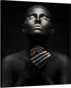 Vászonkép Fekete Nő Arany Köröm Száj Szemek 80x100 cm