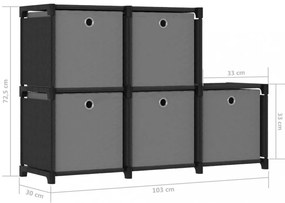 5 rekeszes fekete szövet bemutató polc dobozokkal 103x30x72,5cm