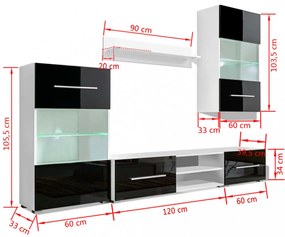 5 részes fali TV állvány szett fekete LED világítással