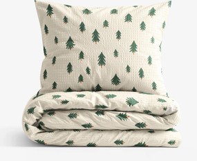 Goldea karácsonyi krepp ágyneműhuzat - fenyőfák natúr alapon 140 x 220 és 70 x 90 cm