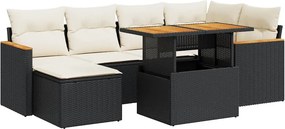vidaXL 7 részes fekete polyrattan akácfa kerti ülőgarnitúra párnával