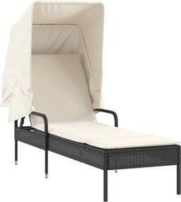 vidaXL fekete polyrattan napozóágy tetővel
