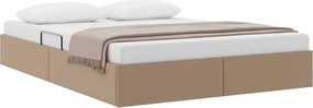 vidaXL Tárolós Ágy fejtámlával tárolóval Kávé 140 x 190 cm Műbőr
