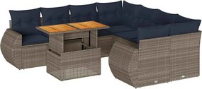 vidaXL 9 részes szürke polyrattan kerti ülőgarnitúra párnákkal