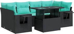 vidaXL 7 részes fekete polyrattan akácfa kerti ülőgarnitúra párnákkal