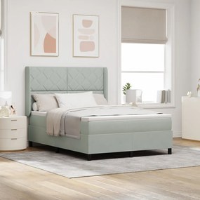 Boxspring Ágy Matrac Különleges Világosszürke 140x200 cm Bársony