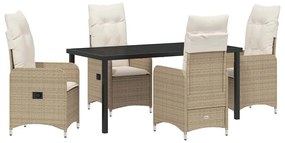 vidaXL Kert étkező szett párnával 5 pcs Bézs polirattan