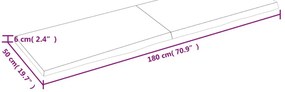 sötétbarna kezelt tömör tölgyfa asztallap 180x50x(2-6) cm