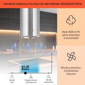 Klarstein Bolea, sziget páraelszívó, Ø 90 cm, recirkulációs/elszívás üzemmód, 651 m³/ó, LED, aktívszén szűrőkkel