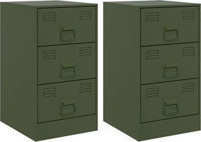 vidaXL 2 db olívazöld acél éjjeliszekrény 34,5x39x62 cm