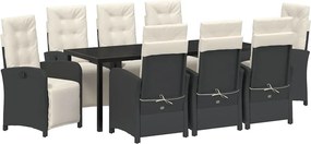 vidaXL Kert étkező szett párnával 9 pcs Fekete polirattan
