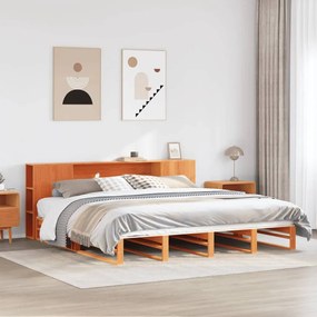 viaszbarna tömör fa könyvespolcos ágy matrac nélkül 180 x 200cm