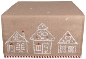 Karácsonyi pamut asztali futó mézeskalács házakkal 50x140cm