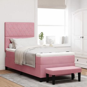 Box Spring Ágy Matraccal és Paddal Rózsaszín 90x190 cm Bársony
