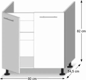 Kétajtós alsó mosogatószekrény, tölgy sonoma, LINE