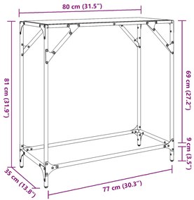acél tálalóasztal fekete üveglappal 80 x 35 x 81 cm