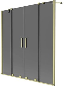 Mexen Velar Duo, 2 szárnyas eltolható kádparaván 150 x 150 cm, 8mm szürke üveg, arany matt, 896-150-000-42-55