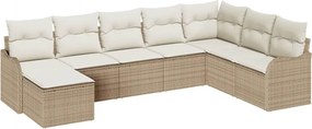 vidaXL Kerti Kanapé Szett párnával 8 pcs Bézs és fehér Poli rattan